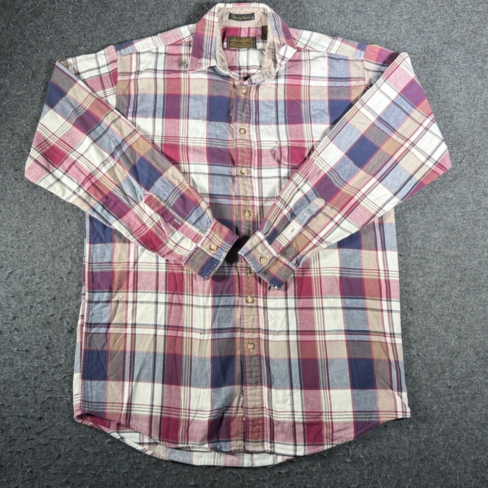Eddie Bauer Bambridge Flannel Shirt Mens Medium Tall Plaid Long Sleeve Burgundy